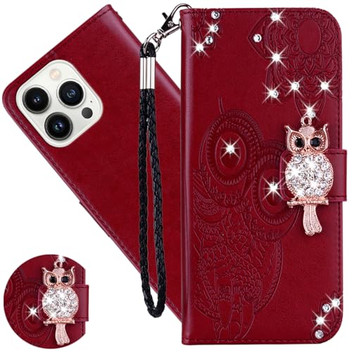 Ysnzaq Hülle für Apple iPhone 15 Pro Max 6.7", Owl Embossed Bling Glitzer PU Leder Brieftasche Klapphülle mit Standfuntion Stoßfeste Handyhülle für Apple iPhone 15 Pro Max.YK Red Ysnzaq Hülle für Apple iPhone 15 Pro Max 6.7", Owl Embossed Bling Glitzer PU Leder Brieftasche Klapphülle mit Standfuntion Stoßfeste Handyhülle für Apple iPhone 15 Pro Max.YK Red von Ysnzaq