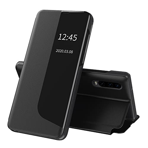 Ysnzaq Hülle für Huawei P30 Lite, Hard PC + PU Leder Smart View Window Handyhülle mit Stander Stoßfeste Schutzhülle für Huawei P30 Lite QHBX Black. von Ysnzaq