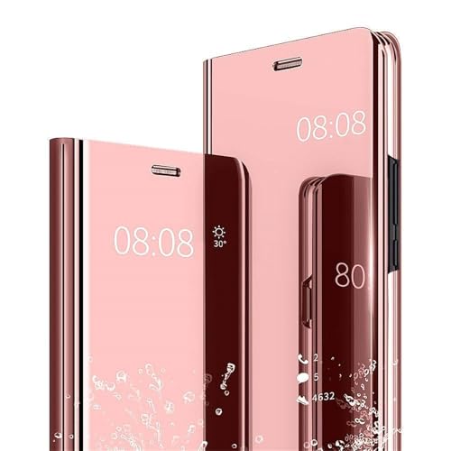 Ysnzaq Hülle für Samsung Galaxy A06, Bookstyle Clear Mirror Makeup View Flip Leder Business Case 360 Grad Spiegel Hülle mit Standfunktion Handyhülle für Samsung Galaxy A06.Mirror Rose Gold von Ysnzaq