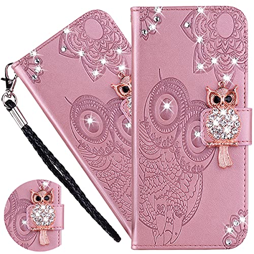 Ysnzaq Hülle für Samsung Galaxy A52S 5G Case, Owl Embossed Bling Glitzer PU Leder Brieftasche Klapphülle mit Standfuntion stoßfeste Handyhülle Schutzhülle für Samsung Galaxy A52 4G / 5G YK Rose Gold. von Ysnzaq