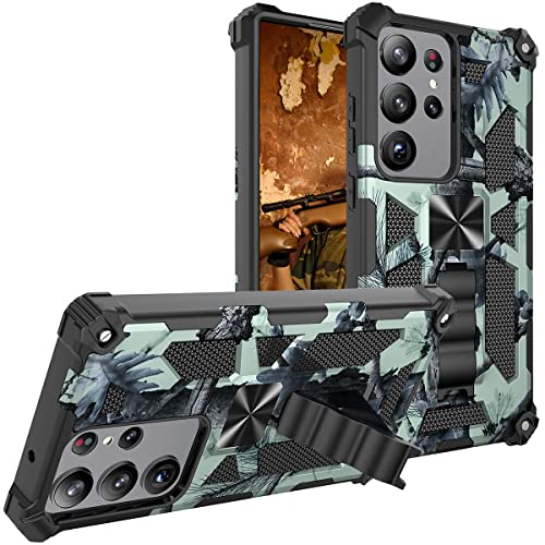 Ysnzaq Hülle für Samsung Galaxy S23 Ultra,[Military Grade Schutz] Handyhülle Bumper Case 360 Grad Ring Halter Camouflage Kratzfest Schutzhülle Cover für Samsung Galaxy S23 Ultra. YH Mint Green von Ysnzaq