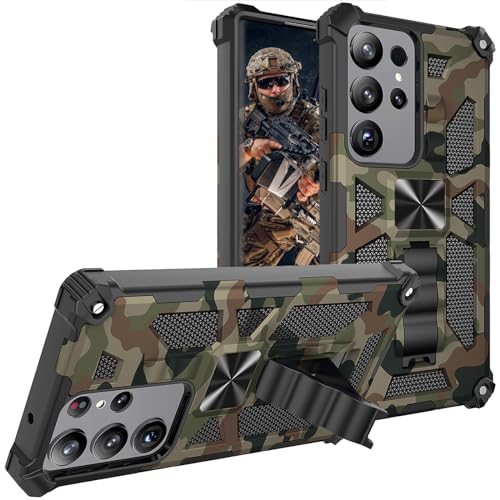 Ysnzaq Camo Hülle für Samsung Galaxy S24 Ultra (Not S24), [Military Grade Schutz] Camouflage Armor Outdoor Stoßfest Handyhülle mit Ring Halter Schutzhülle für Samsung S24 Ultra. YH Army Green von Ysnzaq