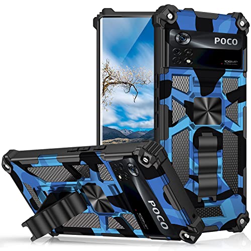 Ysnzaq Hülle für Xiaomi Poco X4 Pro 5G,[Military Grade Schutz] Handyhülle Bumper Case 360 Grad Ring Halter Camouflage Kratzfest Schutzhülle Cover für Xiaomi Poco X4 Pro 5G. YH Blue von Ysnzaq