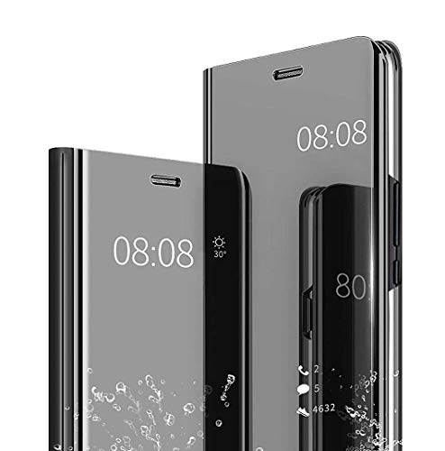 Ysnzaq Hülle für Xiaomi Redmi Note 13 Pro Plus 5G 6.67", Bookstyle Clear View Business Case 360 Grad Spiegel Flip Hülle mit Standfunktion Handyhülle für Xiaomi Redmi Note 13 Pro+.Mirror Black von Ysnzaq