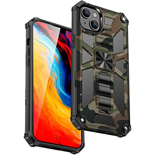 Ysnzaq Hülle für iPhone 14,[Military Grade Schutz] Handyhülle Bumper Case 360 Grad Ring Halter Camouflage Kratzfest Schutzhülle Cover für Apple 14 / iPhone 14 6.1 inch. YH Army Green von Ysnzaq