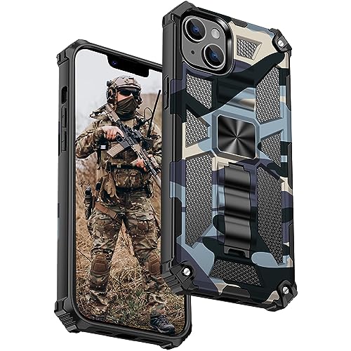 Ysnzaq Hülle für iPhone 15 6,1", [Military Grade Schutz] Camouflage Armor Panzerhülle Heavy Duty Handyhülle mit Ständer Schutzhülle für Apple iPhone 15-YH Navy Blue von Ysnzaq