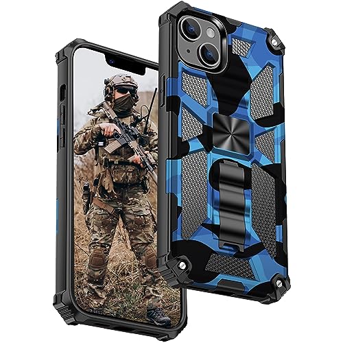 Ysnzaq Hülle für iPhone 15 Pro 6,1", [Military Grade Schutz] Camouflage Armor Panzerhülle Heavy Duty Handyhülle mit Ständer Schutzhülle für Apple iPhone 15 Pro-YH Blue von Ysnzaq