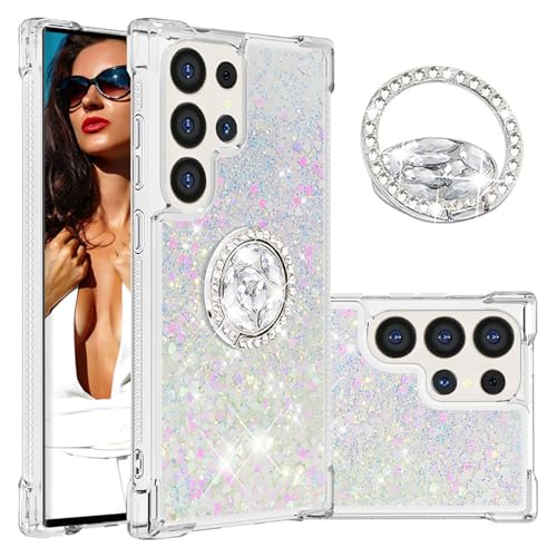 Ysnzaq Liquid Hülle für Samsung Galaxy S24 Ultra (Not S24), Flüssigkeit Bling Quicksand Fließende Soft TPU Silikon Case mit 360 Grad Ring Ständer Hülle für Samsung Galaxy S24 Ultra. YBZ White von Ysnzaq