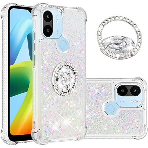 Ysnzaq Liquid Hülle für Xiaomi Redmi A1, Flüssigkeit Quicksand Fließende Soft TPU Silikon Case mit 360 Grad Ring Ständer Stoßfest Schutzhülle für Xiaomi Redmi A1/Redmi A1+.YBZ White von Ysnzaq