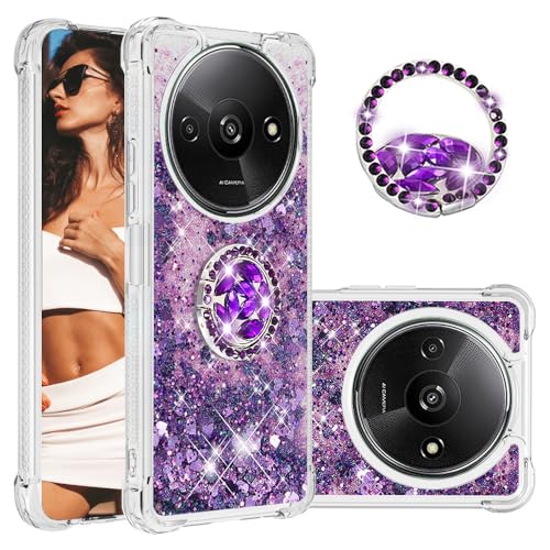 Ysnzaq Liquid Hülle für Xiaomi Redmi A3, Flüssigkeit Bling Quicksand Fließende Soft TPU Case mit 360 Grad Ring Ständer Hülle für Xiaomi Redmi A3. YBZ Purple von Ysnzaq