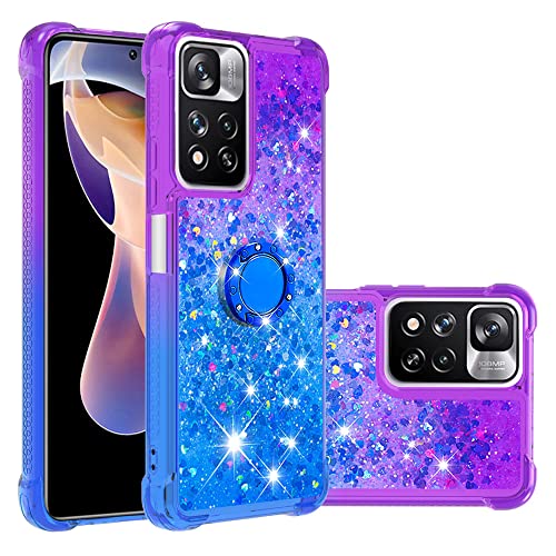 Ysnzaq Liquid Hülle für Xiaomi Redmi Note 11 Pro 5G, Glitzer Fließend Quicksand Soft TPU Rotating Ring Ständer Stoßfest Schutzhülle für Xiaomi Redmi Note 11 Pro 5G YBJB Purple Blue. von Ysnzaq