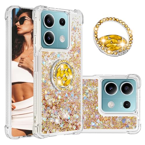 Ysnzaq Glitzer Hülle für Xiaomi Redmi Note 13 Pro 5G (Not 4G) Handyhülle mit Ring Ständer, Fließender Flüssiger Treibsand für Mädchen klar Schutzhülle für Redmi Note 13 Pro 5G/Poco X6-YBZ Golden von Ysnzaq