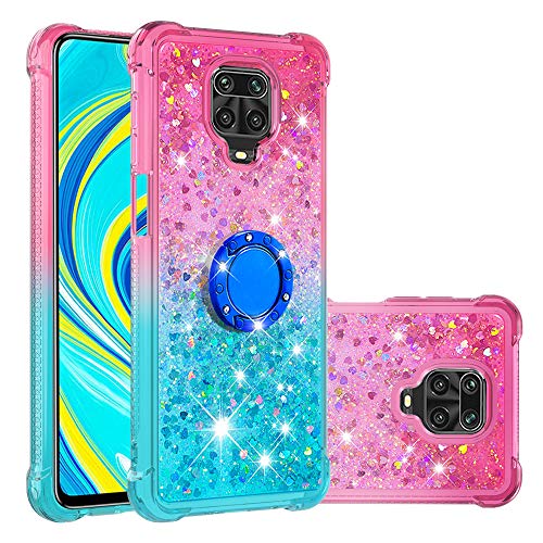 Ysnzaq Liquid Hülle für Xiaomi Redmi Note 9 Pro, Glitzer Fließend Quicksand Soft TPU Rotating Ring Ständer Stoßfest Schutzhülle für Xiaomi Redmi Note 9 Pro/Redmi Note 9S. YBJB Pink Green von Ysnzaq