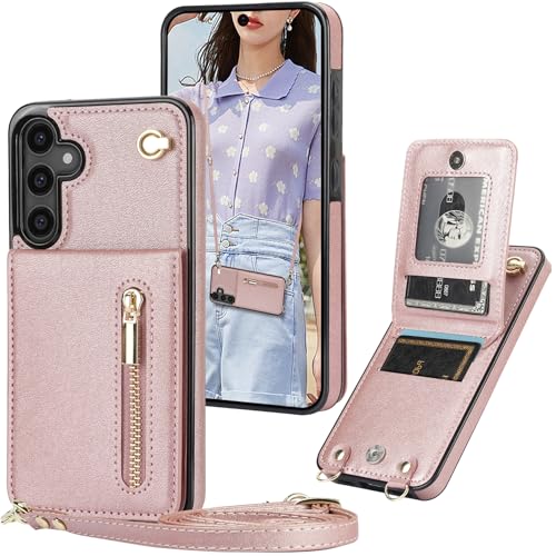 Ysnzaq Luxuriöse Schutzhülle für Samsung Galaxy S25, mit abnehmbarem Umhängeband, PU-Leder, Reißverschluss, Magnetverschluss, Klapphülle mit Kartenschlitzen, für Samsung Galaxy S25 XKLL Roségold Ysnzaq Luxuriöse Schutzhülle für Samsung Galaxy S25, mit abnehmbarem Umhängeband, PU-Leder, Reißverschluss, Magnetverschluss, Klapphülle mit Kartenschlitzen, für Samsung Galaxy S25 XKLL Roségold von Ysnzaq