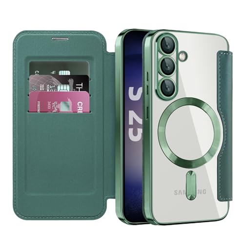 Ysnzaq Magnetische Hülle für Samsung Galaxy S25, PU Leder Klappbare Flip Case mit Kartenfächern, Transparente Elektroplattierte Brieftasche Handyhülle für Galaxy S25-XF Green Ysnzaq Magnetische Hülle für Samsung Galaxy S25, PU Leder Klappbare Flip Case mit Kartenfächern, Transparente Elektroplattierte Brieftasche Handyhülle für Galaxy S25-XF Green von Ysnzaq