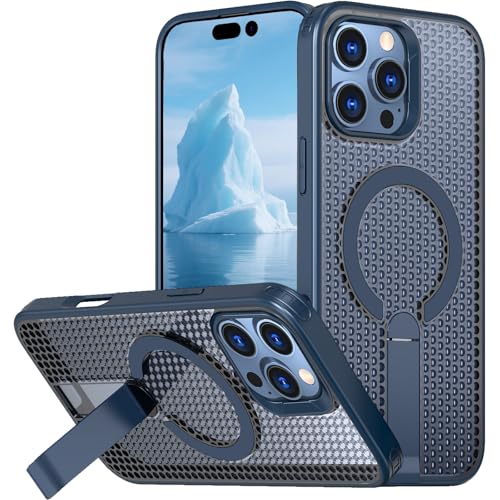 Ysnzaq Magnetische Wärmeableitungs Hülle für iPhone 16 Pro, [Kompatibel mit Magsafe] Mesh Waben Atmungsaktive Schutzhülle mit Unsichtbar Ständer Handyhülle für Apple iPhone 16 Pro-FX Blue von Ysnzaq