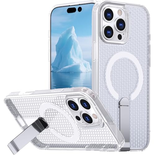 Ysnzaq Magnetische Wärmeableitungs Hülle für iPhone 16 Pro Max, [Kompatibel mit Magsafe] Mesh Waben Atmungsaktive Schutzhülle mit Unsichtbar Ständer Handyhülle für Apple iPhone 16 Pro Max-FX White von Ysnzaq