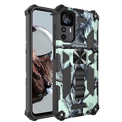 Ysnzaq Outdoor Camouflage Hülle für Xiaomi 12T 6.6 Zoll, Heavy Duty Stoßfest Schutz mit Magnethalterung Handyhülle für Xiaomi 12T/12T Pro/Redmi K50 Ultra MC Mint Grün von Ysnzaq