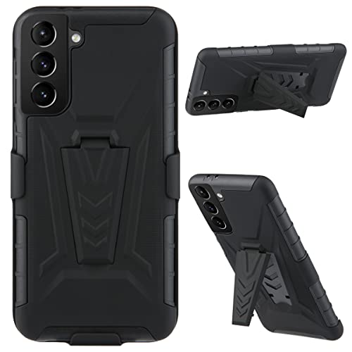 Ysnzaq Schutzhülle für Samsung Galaxy S22 mit Drehbarem Gürtelclip, Militär Grade Heavy Duty Armor Rugged Stoßfest Bumper Hülle mit Ständer für Samsung Galaxy S22.BJ Black von Ysnzaq