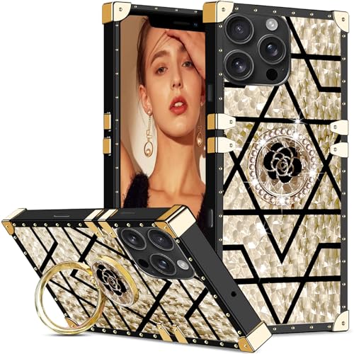 Ysnzaq Square Hülle für Apple iPhone 16 Pro Max, Weiche TPU Luxus Elegant Metal Decoration Mädchen Frauen mit Ständer Stoßfest Handyhülle für iPhone 16 Pro Max/Apple 16 Pro Max.BF Square Gold Ysnzaq Square Hülle für Apple iPhone 16 Pro Max, Weiche TPU Luxus Elegant Metal Decoration Mädchen Frauen mit Ständer Stoßfest Handyhülle für iPhone 16 Pro Max/Apple 16 Pro Max.BF Square Gold von Ysnzaq