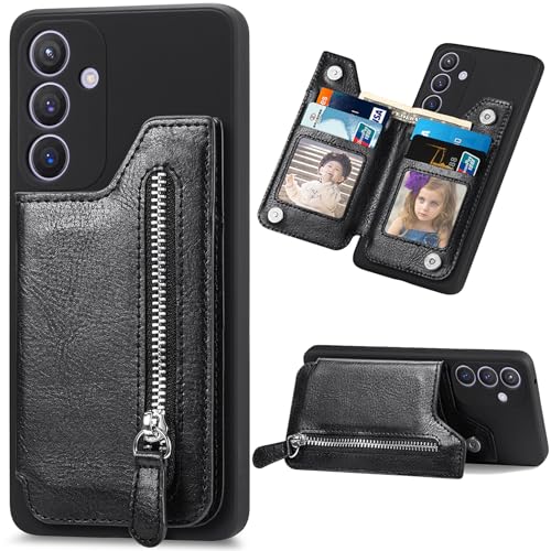 Ysnzaq Zipper Brieftasche Hülle für Samsung Galaxy S25+ / S25 Plus, Premium PU Leder Weiche TPU Schutzhülle mit [Kartenfach] [Standfunktion] Stoßfest Hülle für Samsung Galaxy S25 Plus.SDD Black von Ysnzaq