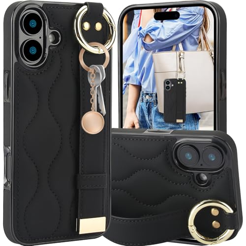 Ysnzaq für iPhone 16 Plus 6.7" Hülle mit Handgelenkschlaufe, Premium PU Leder mit Metal Ring Halter Stoßfest Handyhülle für iPhone 16 Plus/Apple 16 Plus.WD Black Ysnzaq für iPhone 16 Plus 6.7" Hülle mit Handgelenkschlaufe, Premium PU Leder mit Metal Ring Halter Stoßfest Handyhülle für iPhone 16 Plus/Apple 16 Plus.WD Black von Ysnzaq