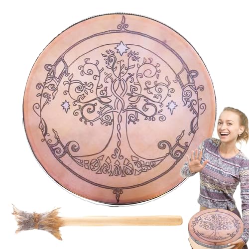 Ysvnlmjy Handgefertigte Schamanentrommel, Holz Schamanentrommeln mit Drumstick, Drum Sound Healing Tool, Shaman Hand Drum, Dekoration Design Hand Drum, Drum Shaman für Meditation von Ysvnlmjy