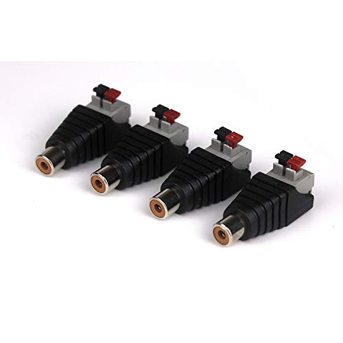 Ytian 4 Pcs Lautsprecher, Phono AV RCA männlich Stecker auf 2 weiblich Screw Terminal Video-Audio-Balun Spring '-DC-Netzteil Adapter 4 Pcs Stecker für Videokameras RCA Male To AV 2 Screw Female von Ytian