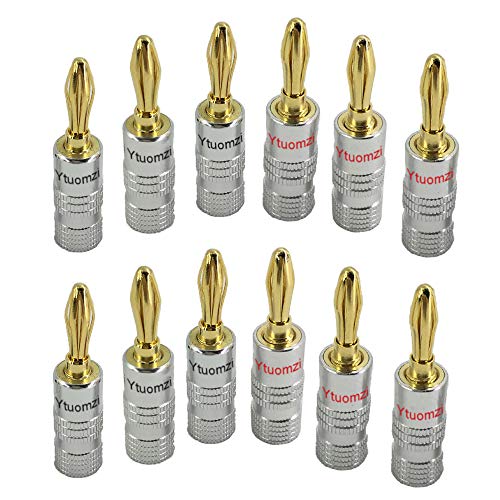 Ytuomzi Lautsprecher-Bananenstecker, 6 Paar/12 Stück, 24 Karat vergoldet, Dual-Schraubverschluss, Lautsprecheranschluss für Lautsprecher, Heimkino, Wandplatten (rot + schwarz) von Ytuomzi