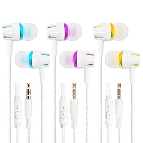 YuCool 6er-Pack In-Ear-Ohrhörer, Kopfhörer mit Mikrofon und Fernbedienung,symmetrischer, bassgesteuerter Sound, Geräuschisolierung,Stereo für alle 3,5-mm-Schnittstellengeräte-Blau, Gold und Rosarot von YuCool