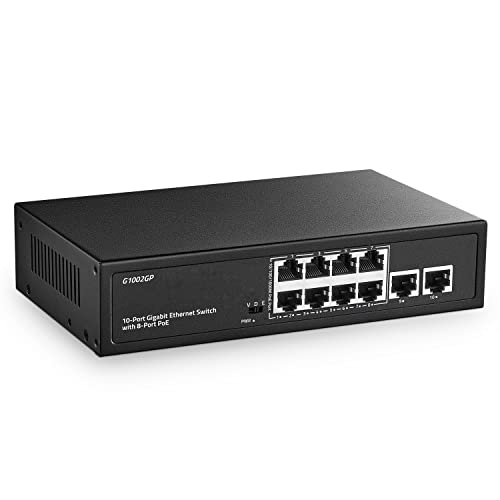 YuLinca 10 Port Gigabit PoE Switch, 8 Port PoE+ and 2 Uplink, 10/100/1000Mbps, IEEE802.3af/at Max 120W, Fanless Unmanaged Plug&Play Ethernet Switch von YuLinca