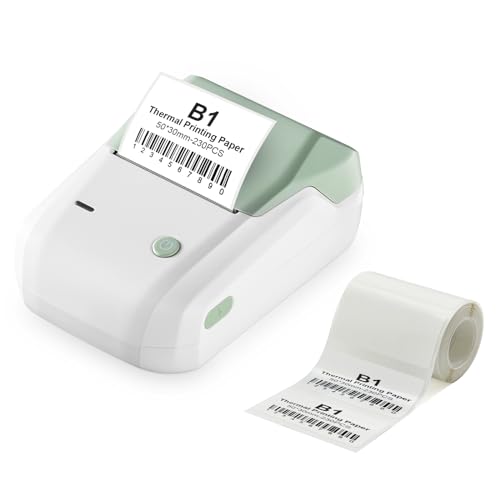 2 Zoll Etikettendrucker B1 mit Etiketten, Bluetooth-Thermo-Etiketten Small Business Aufkleber Drucker, eignet Sich für alle Zwecke Etiketten Barcode Preis Text, kompatibel mit iOS & Android(Mintgrün) von YuLinca