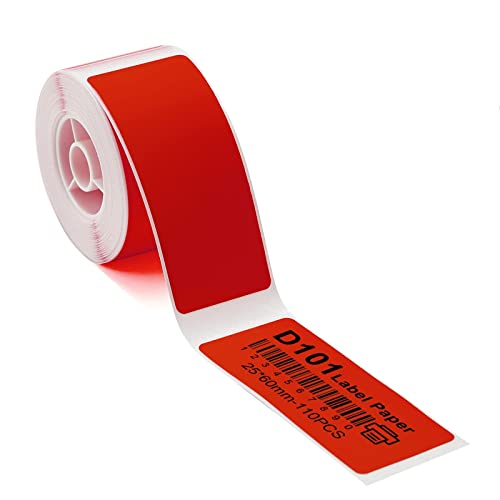 Etikettendrucker-Band kompatibel für NIIMBOT D101, Etikettendrucker-Papier, wasserfest, ölfest, kratzfest, Etiketten, Aufkleber für Home Office, Organisation, 25 x 60 mm, 110Pcs(Rot) von YuLinca
