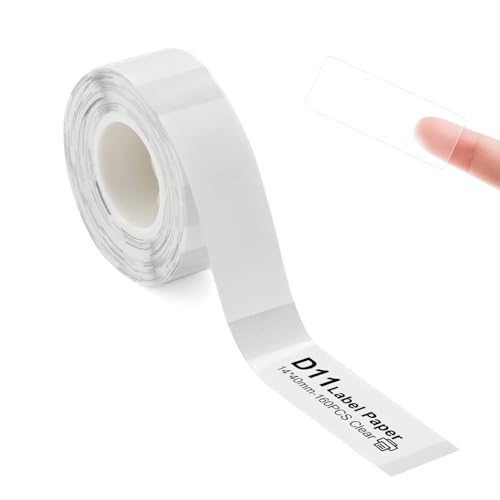 Label Maker Tape for D11/D110/D101 Printer, 1 Roll Clear Waterproof Adhesive Labeling Refill Paper for Niimbot D11 Serises Printer, 14 x 40 mm (Transparent) von YuLinca
