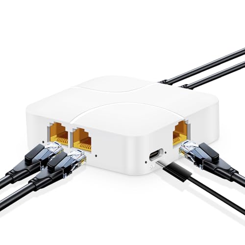 YuLinca 1 bis 4 Gigabit Ethernet Splitter, 100/1000Mbps, Netzwerk Hub RJ45 Internet LAN Splitter mit USB Kabel, für Cat5/5e/6/7/8 Kabe von YuLinca