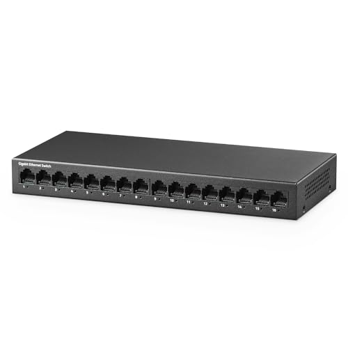 YuLinca 16 Port Gigabit Ethernet Switch, 16 x 100/1000Mbps Ports, Unmanaged Fanless Pluy and Play Gigabit Netzwerk Switch von YuLinca