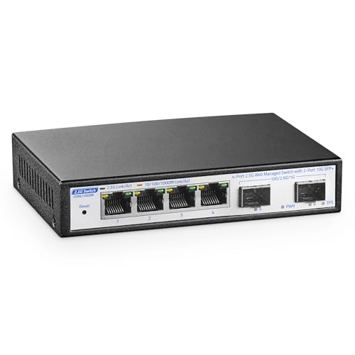 YuLinca 4 Port 2.5G Managed Switch with 2x10G SFP+ Slot, 4 x 2.5Gigabit Base-T Ports, Support LACP/QOS/VLAN/IGMP, Mini Size Metal Easy Web Managed Fanless Network Switch von YuLinca