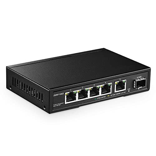 YuLinca 5 Port 2.5G Netzwerk-Switch mit 10G SFP, 5 x 2.5GBASE-T Ports, Kompatibel mit 10/100/1000Mbps Geräten, Lüfterloser Unmanaged Plug&Play Ethernet Switch von YuLinca
