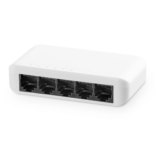 YuLinca 5 Port Gigabit Ethernet Switch, 4 x 100/1000Mbps Ports und 1 Gigabit Uplink, Unmanaged Desktop & Wandmontage Ethernet Hub Splitter, Mini Kunststoff Home Office Netzwerk Switch von YuLinca