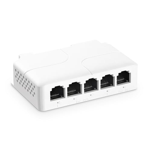 YuLinca 5 Port PoE Extender mit 1 PoE in 4 PoE Out, IEEE 802.3 af/at/bt 90W PoE Repeater mit 10/100Mbps, Wand und Din Rail Mount PoE Passthrough Switch von YuLinca