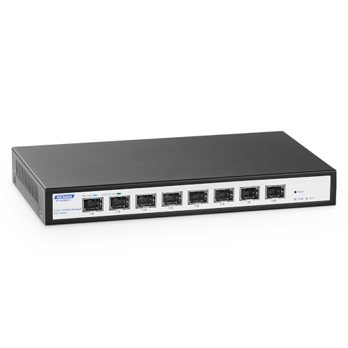 YuLinca 8 Port 10Gbps SFP+ Managed Switch, unterstützt 1G/2.5G/10G SFP Module, 160Gbps Bandbreite, Desktop|Wallmount Metall lüfterloser Managed Fiber Switch von YuLinca