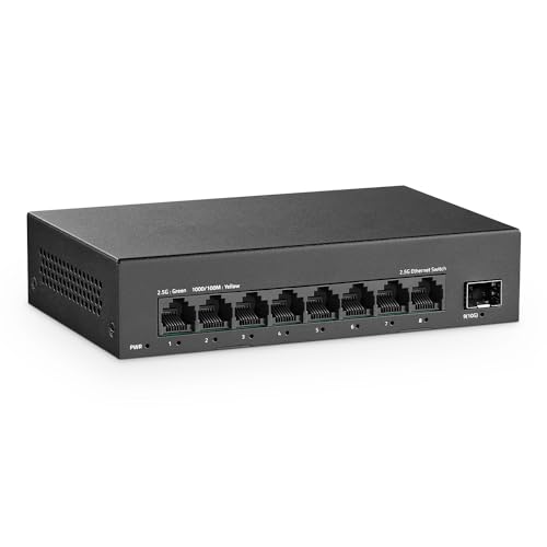YuLinca 8 Port 2.5G Unmanaged Switch, 8 x 2.5GBASE-T Ports mit 10G SFP+, 60Gbps Switching Kapazität, Lüfterloser Plug & Play 2.5Gb Netzwerk Switch von YuLinca