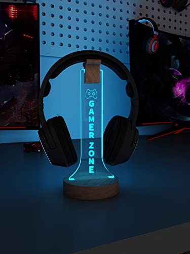 YuanDian Gamer Zone Licht bis Kopfhörer Stand für Schreibtisch, Gaming-Headset-Halter aus Holz RGB mit 16 Farbe leuchtet für Game Room Decor, Cool Gamer Geschenke für Männer Boyfriend von YuanDian