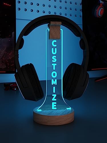 YuanDian personalisierte Licht bis Kopfhörer Stand für Schreibtisch, Gaming Headset Holzhalter RGB mit 16 Farbe leuchtet für Game Room Decor, coole Gamer Geschenke für Männer Freund Customize von YuanDian