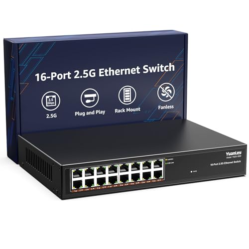 YuanLey 16-Port 2.5GB Unmanaged Ethernet Switch, 16 x 2.5G Base-T Ports, kompatibel mit 100/1000/2500Mbps, Metallgehäuse, Desktop-/Rackmontage, YuanLey 2.5 Gigabit Netzwerkswitch für Wireless AP, PC YuanLey 16-Port 2.5GB Unmanaged Ethernet Switch, 16 x 2.5G Base-T Ports, kompatibel mit 100/1000/2500Mbps, Metallgehäuse, Desktop-/Rackmontage, YuanLey 2.5 Gigabit Netzwerkswitch für Wireless AP, PC von YuanLey