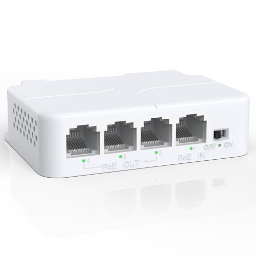 YuanLey 4 Port PoE Extender with 3 PoE Ausgängen, IEEE 802.3af/at Mini 4 Kanal PoE Repeater 100Mbps, Wand und DIN-Schiene Montieren Passthrough POE Verstärker/Booster, Plug and Play von YuanLey