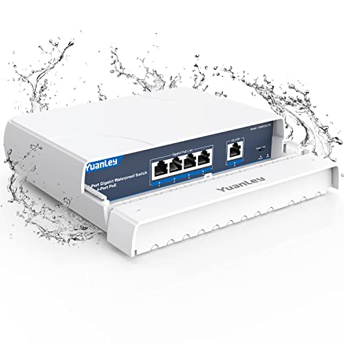 YuanLey 4-Port PoE Switch Gigabit Wasserdichter Outdoor Ethernet Unmanaged Netzwerk Switch mit VLAN Funktion, 78W Built-in Power, IEEE802.3af/at Support und Plug & Play, Außeneinsatz von YuanLey