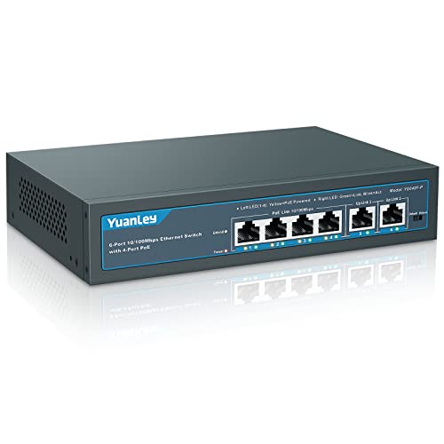 YuanLey 6 Port PoE Switch with 4 Port PoE+, 802.3af/at 78W Built-in Power, Fanless Metal Unmanaged Plug & Play von YuanLey