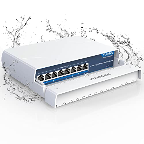 YuanLey 8-Port PoE Switch Gigabit- Wasserdichter Outdoor Ethernet Unmanaged Netzwerk Switch 1000Mbps, 120W Built-in Power, IEEE802.3af/at Support und Plug & Play, Ideal für den Außeneinsatz von YuanLey