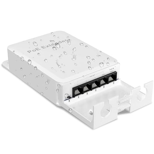 YuanLey Outdoor PoE Extender 1 bis 4, 802.3af/at/bt 90W Input, 60W Output, Mini PoE Repeater mit 5 Ports, IP66 Wasserdicht, Vlan, Verlängerung bis 250m, Unmanaged PoE Passthrough Switch, Wandmontage von YuanLey